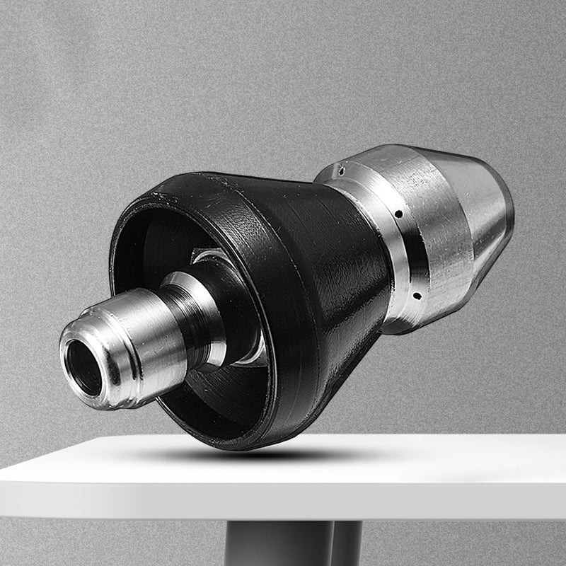 Jetting nozzle with forward and rear-facing jets, optimal for sewer cleaning