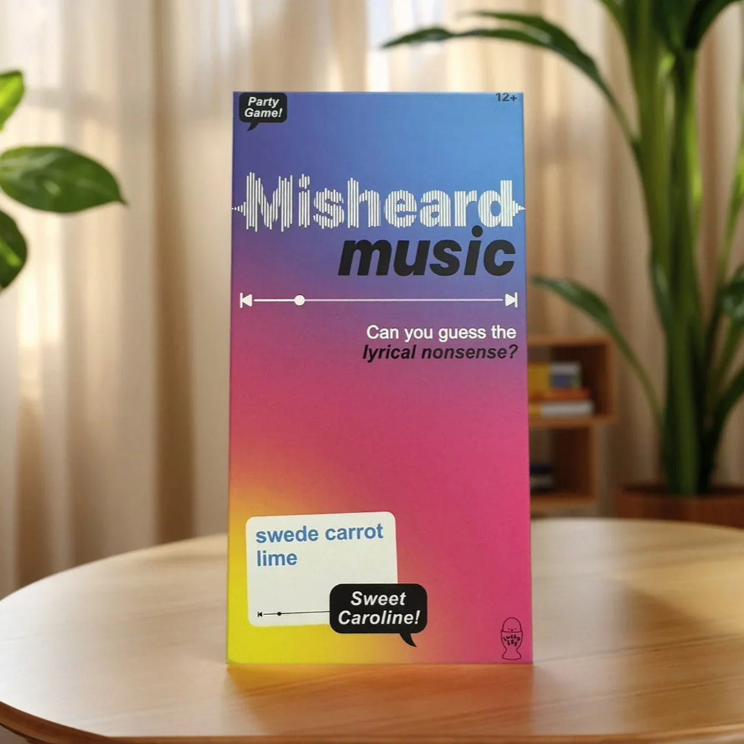 Hilarious Misheard Lyrics Card Game "Nonsongz" box, perfect for parties & family fun.