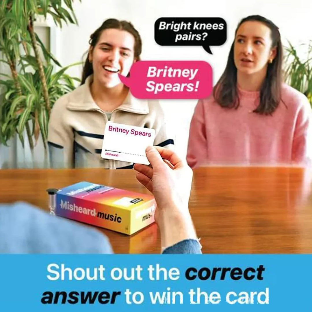 Friends laughing & playing "Nonsongz," the hilarious misheard lyrics party guessing card game.