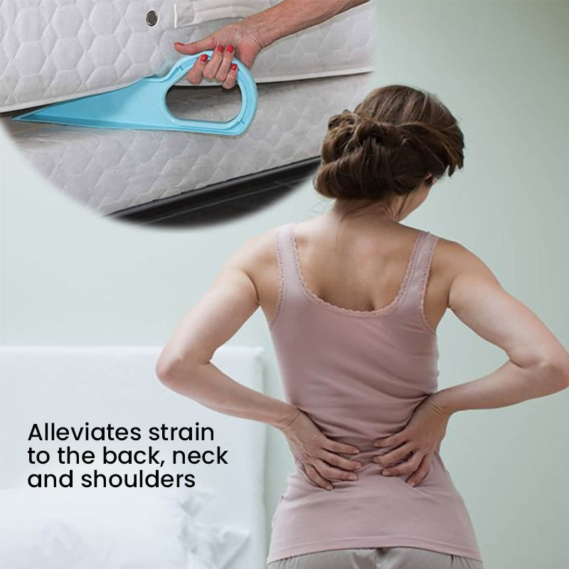 Ergonomic mattress lifter, prevents back strain during bedding assembly, a helpful household tool