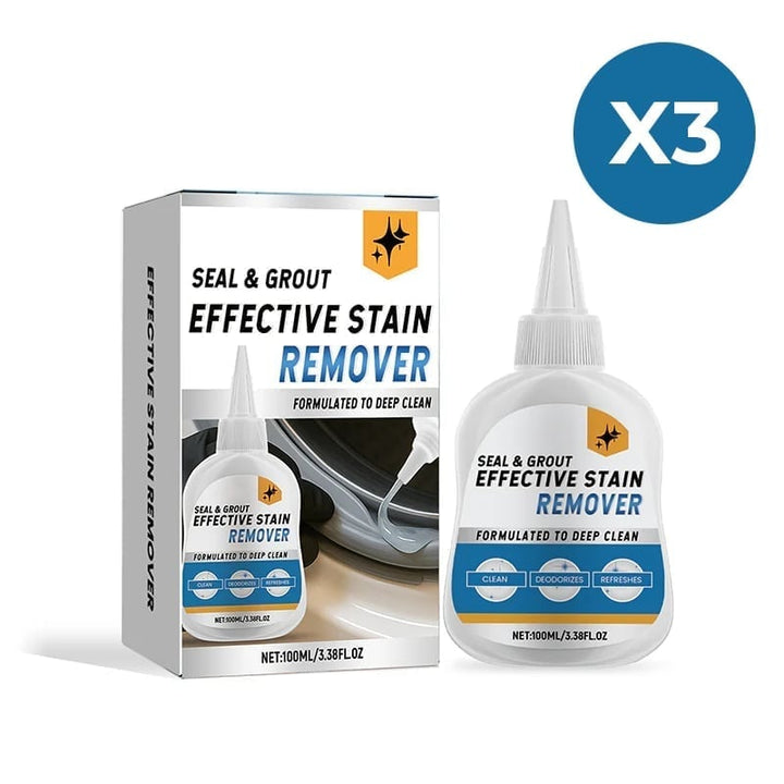 Eco-friendly home care product: Mold & Mildew Stain Remover Gel, shown with green leaves in background
