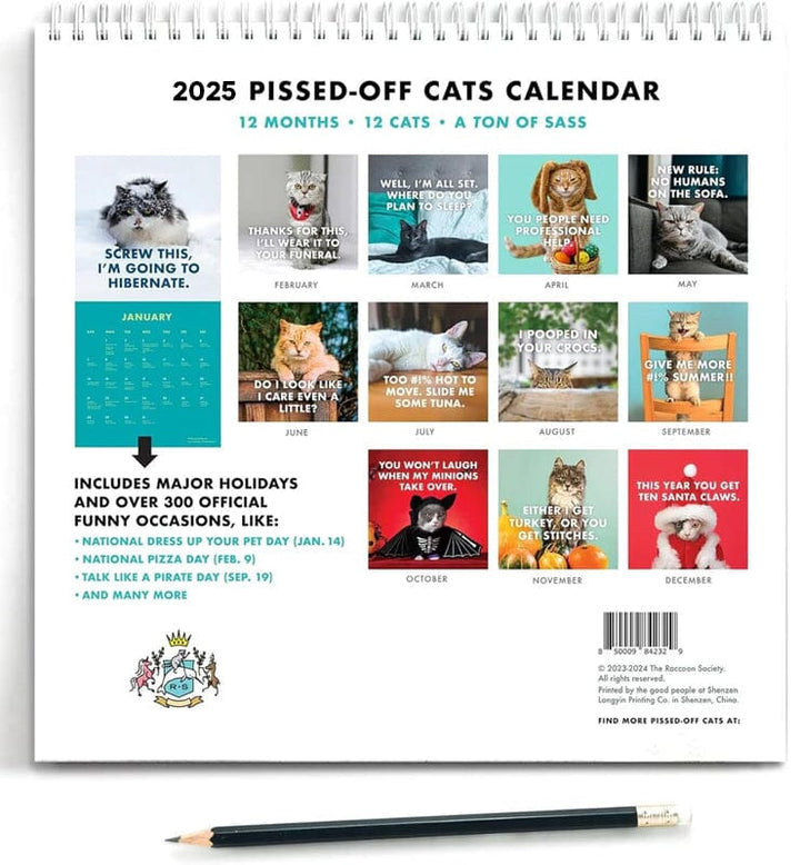Humorous cat calendar gift for 2024-2025, featuring a droll, fashion-forward cat.
