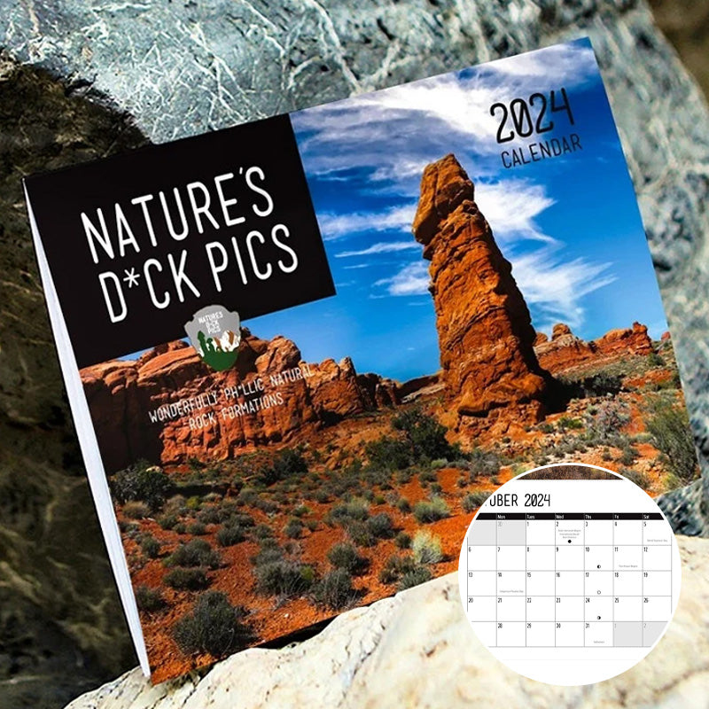 Front cover of the Humorous Nature Wall Calendar 2024, featuring a comical animal design, paper gift