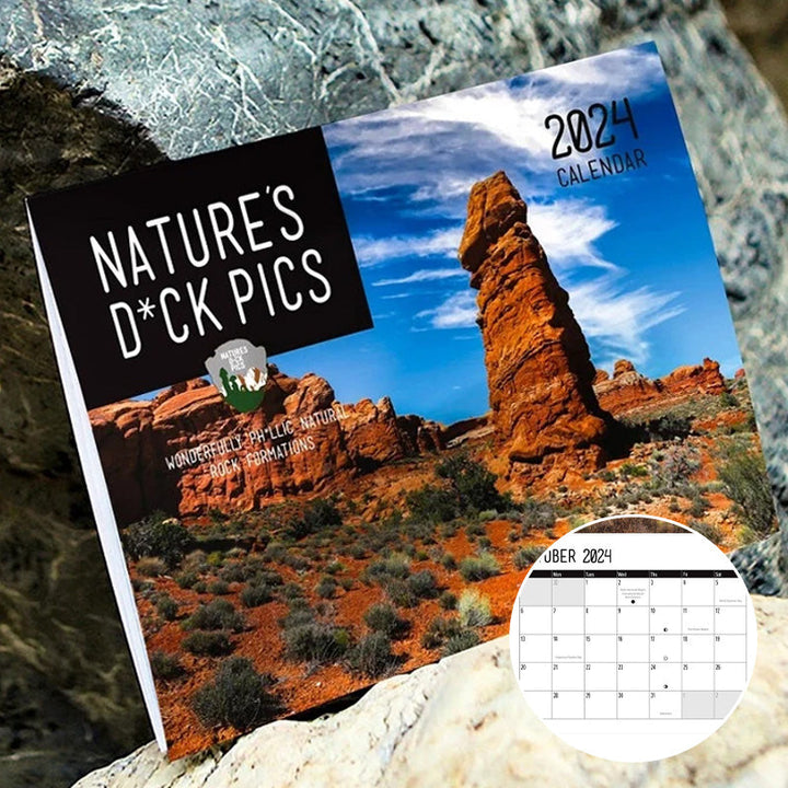 Front cover of the Humorous Nature Wall Calendar 2024, featuring a comical animal design, paper gift