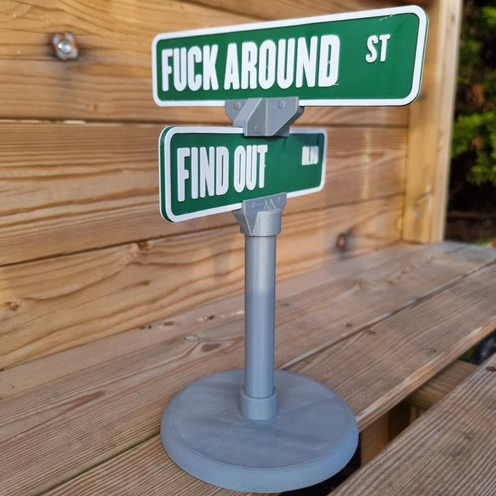Humorous desk accent: miniature street sign, perfect for office personalization