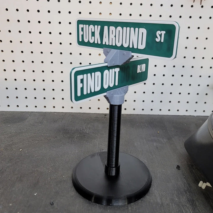 Witty street sign desk decor, a charming and funny addition to any office