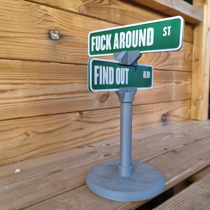 Street sign desk accessory with humorous text, ideal for a desk or man cave gift