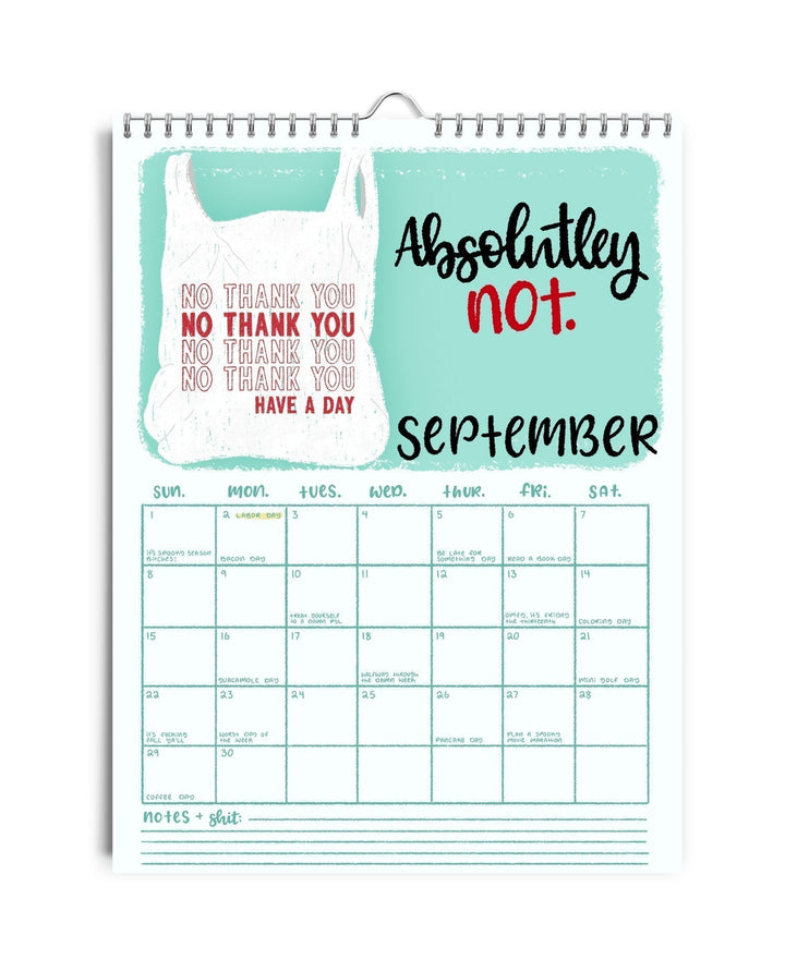 Open calendar with a pen, planning tasks with a humorous, sweary backdrop for 2025