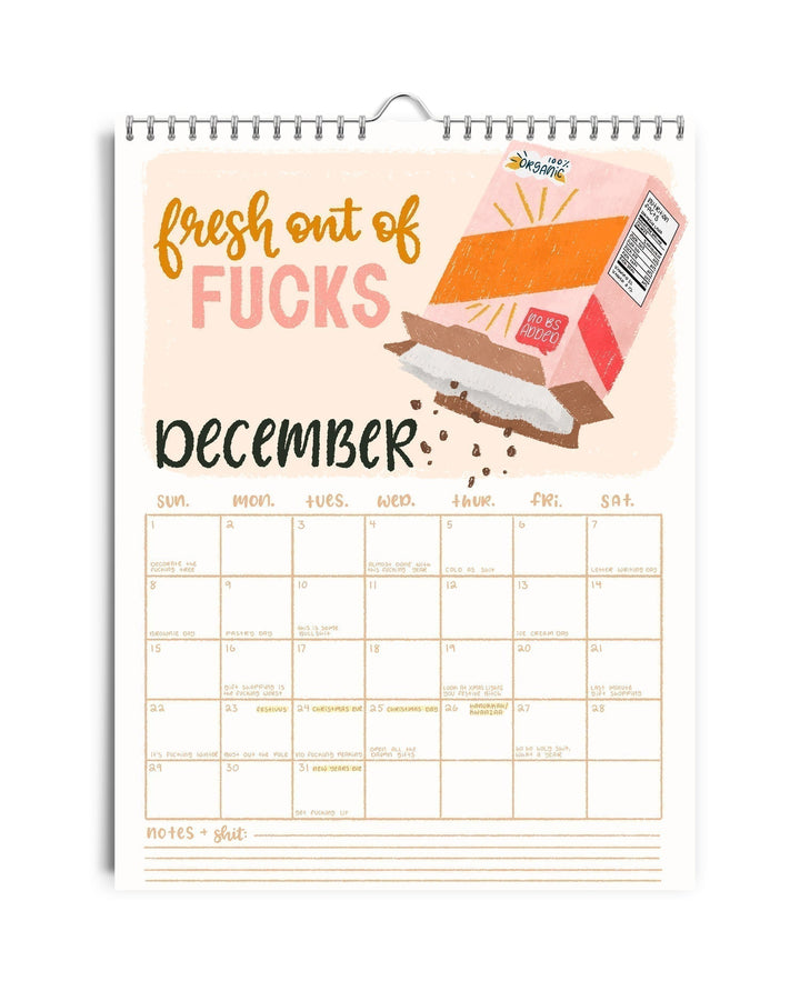 Humorous Sweary Wall Calendar 2025 displayed in a modern living room as unique wall decor