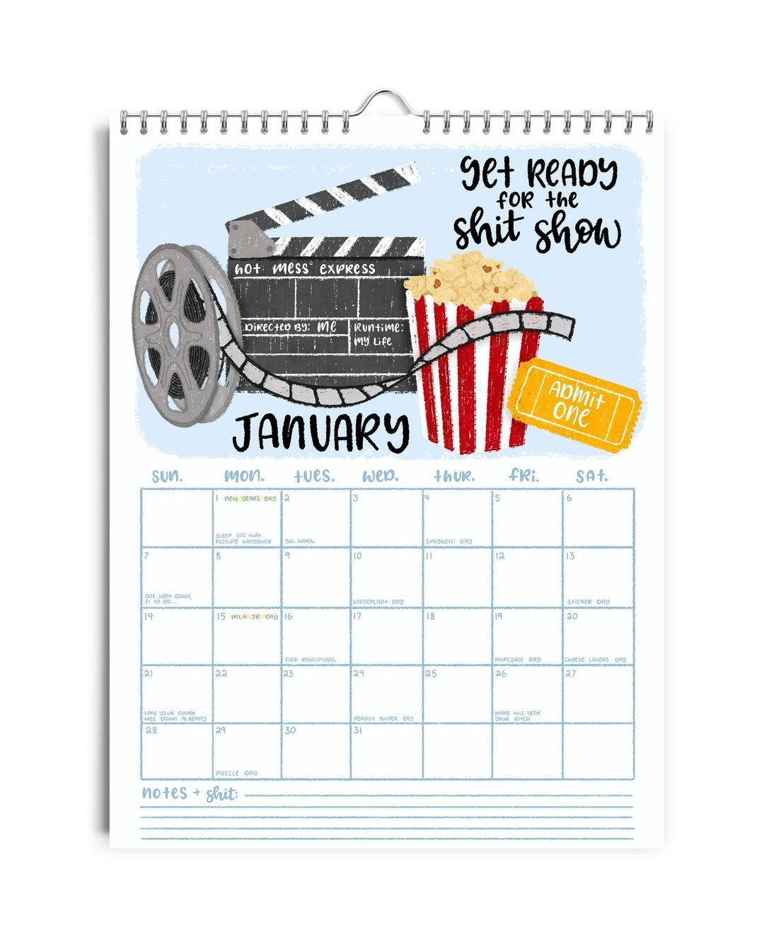Close-up of a month page from the Humorous Sweary 2025 Wall Calendar, featuring funny text