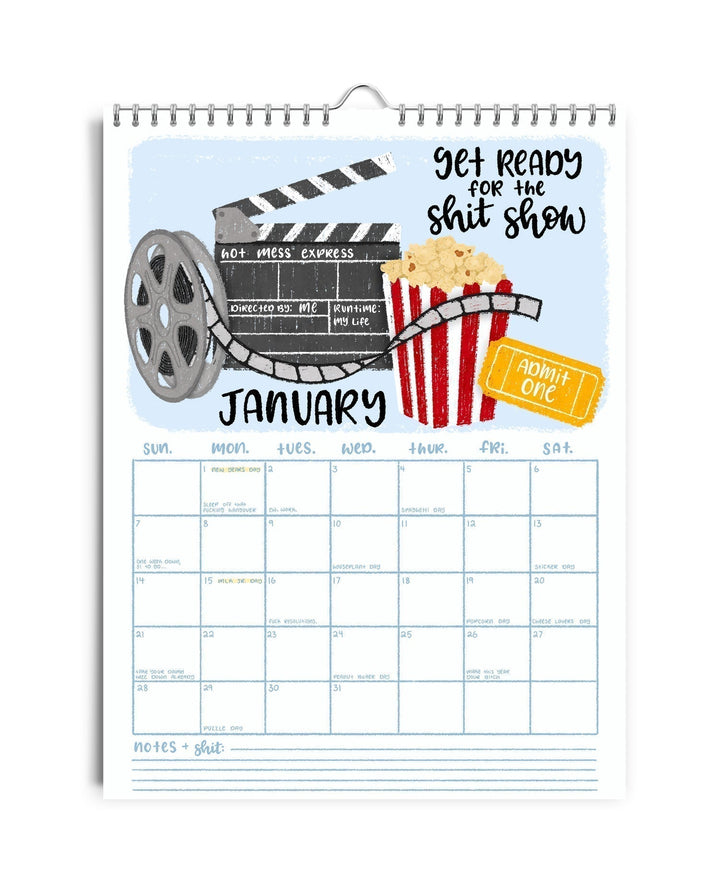 Close-up of a month page from the Humorous Sweary 2025 Wall Calendar, featuring funny text