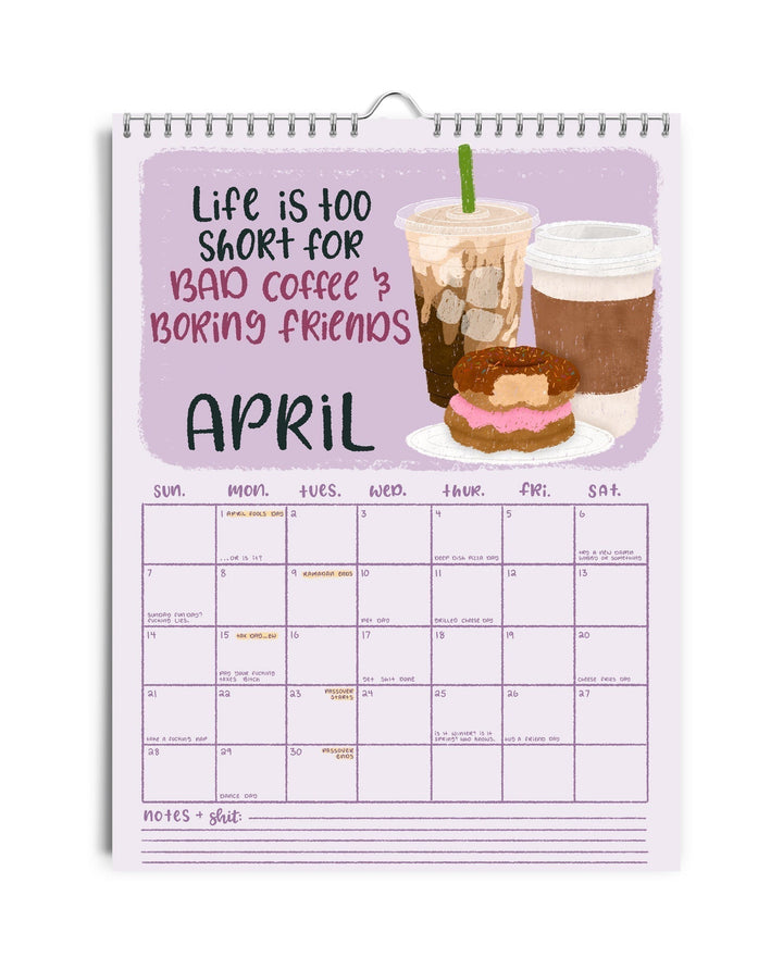 Detail shot of the calendar's heavyweight paper, featuring a 'sweary' humorous saying for 2025