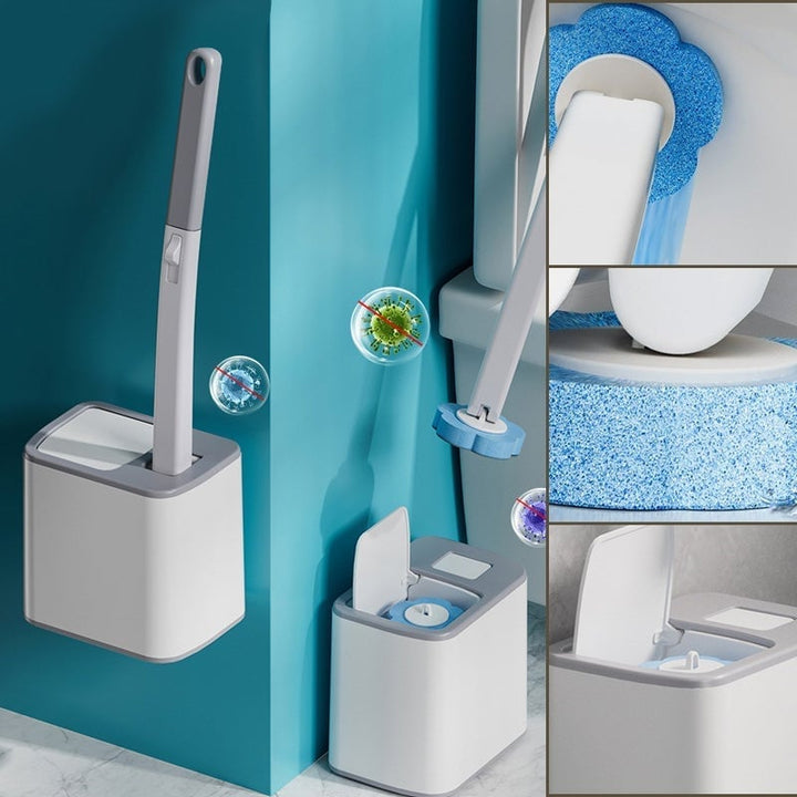 Disposable toilet brush & 16 cleaning pads for sanitary bathroom cleaning