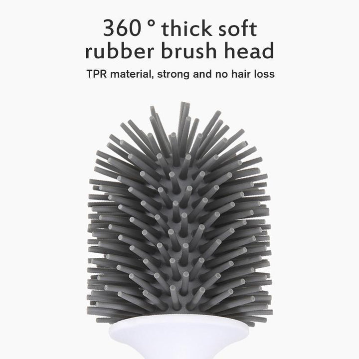 Floor standing hygienic silicone toilet brush with quick-drying holder, a sleek cleaning tool.