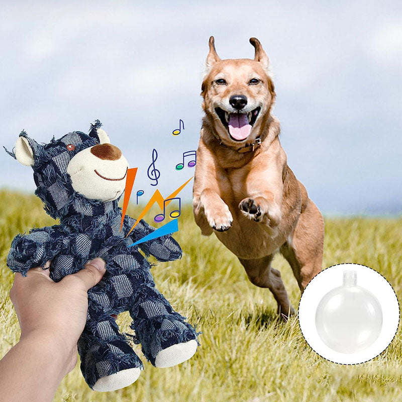 Aggressive chewer dog toy: a robust plush bear, providing mental and physical stimulation for pets.