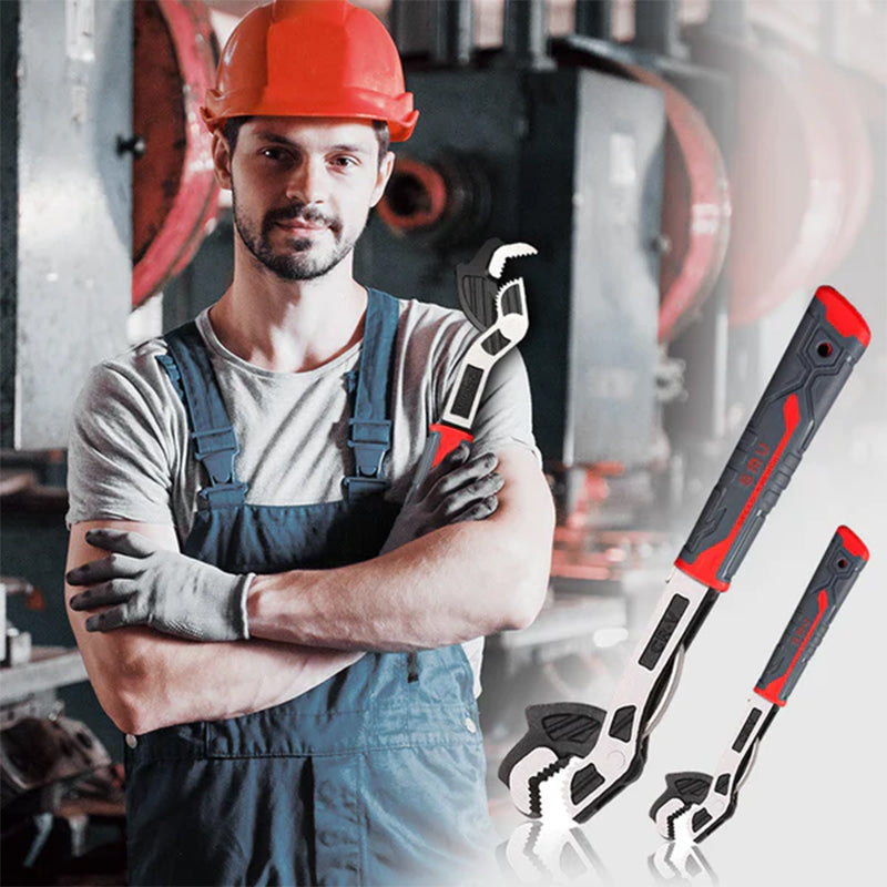 Heavy-duty self-locking pipe wrench, essential for maintenance and repair jobs in mechanics