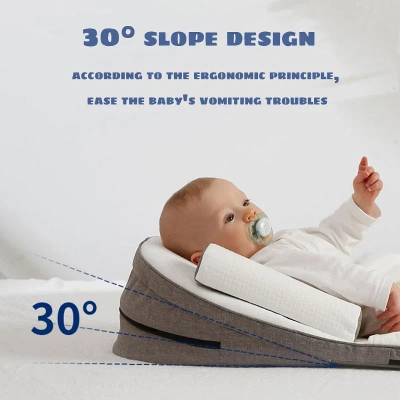 Cozy infant side sleeper pillow with gentle head support, a nursery essential for baby's peaceful sleep.