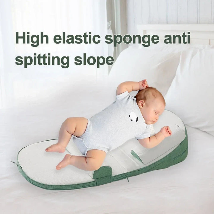 Washable infant side sleeper pillow for newborns, a practical nursery essential ensuring baby comfort.
