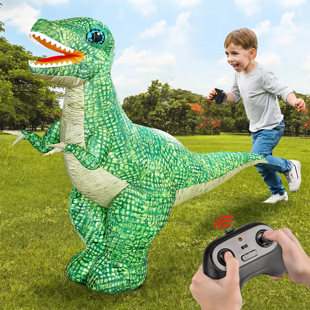 Inflatable RoamRaptor remote control dinosaur toy for kids. Perfect for active outdoor imaginative play & adventure.