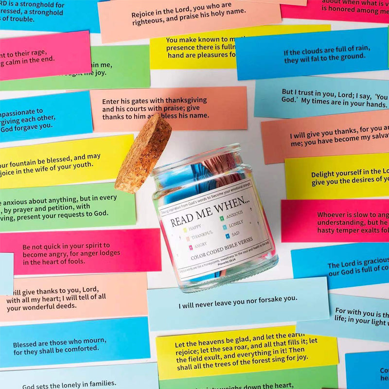 Small glass 'Hope Jar' filled with various Bible verse messages, a thoughtful inspirational gift.