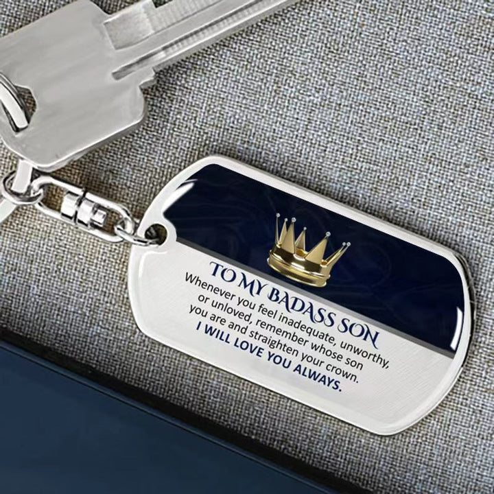 Inspirational keepsake keychain, durable metal with elegant font, a cherished family token