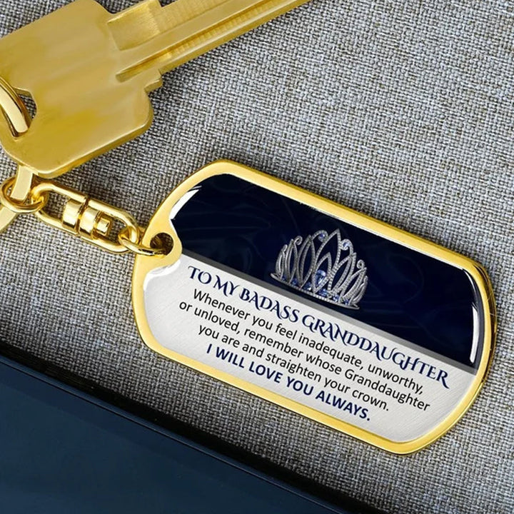 Rectangular inspirational keepsake keychain, 'Family First' engraved, ideal gift for grandson
