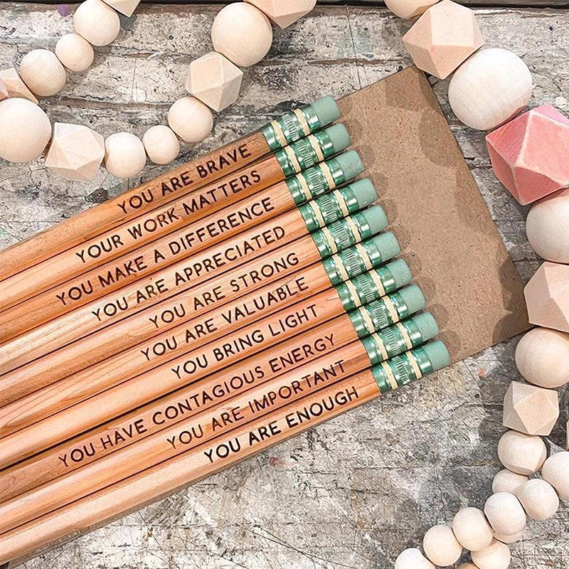 Student using an inspiring affirmation pencil, 'You Got This!', for school work