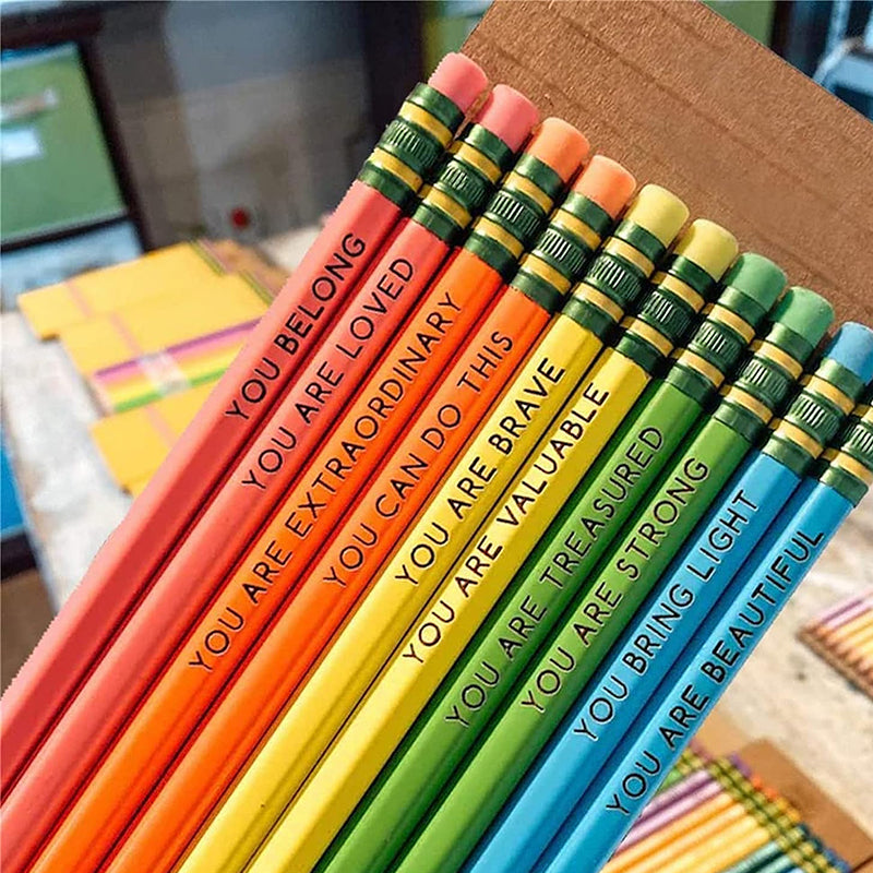 Vibrant affirmation pencils with positive quotes, 'Dream Big' for daily inspiration