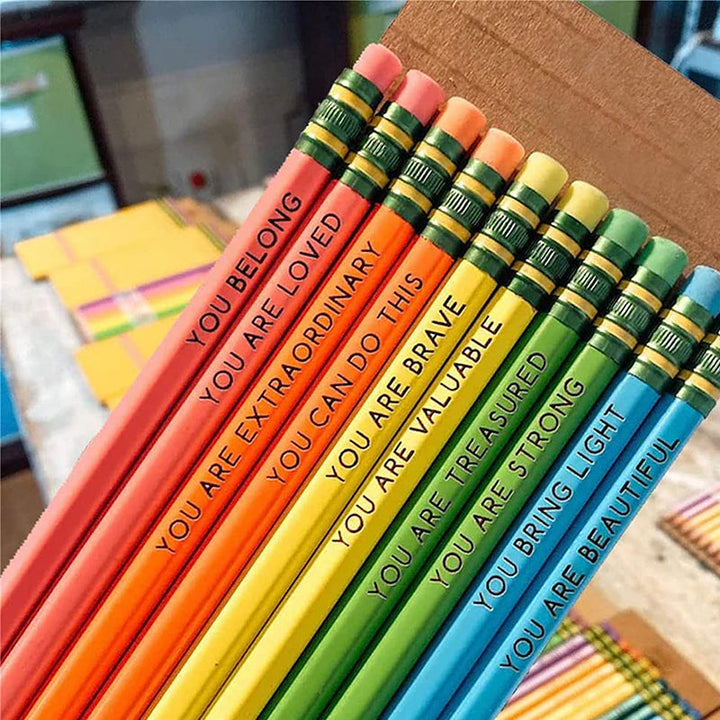 Vibrant affirmation pencils with positive quotes, 'Dream Big' for daily inspiration