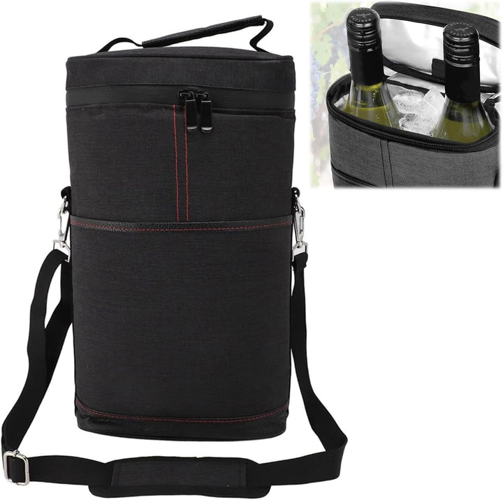 Versatile insulated bottle carrier tote for wine, water, or beverages, great for travel, picnics, outdoor events.