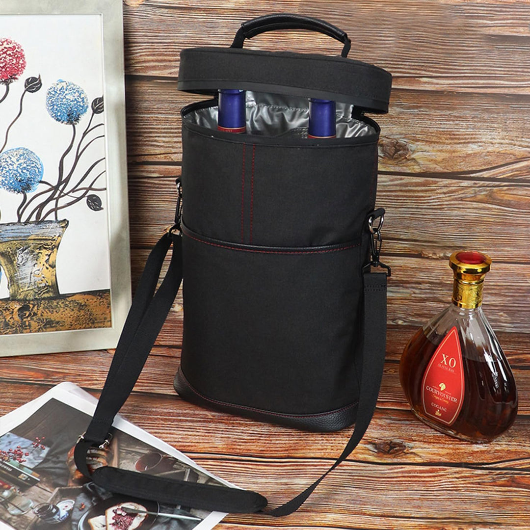Premium insulated 2-bottle wine cooler tote bag, excellent gift for wine lovers and picnic-goers. Travel ready.
