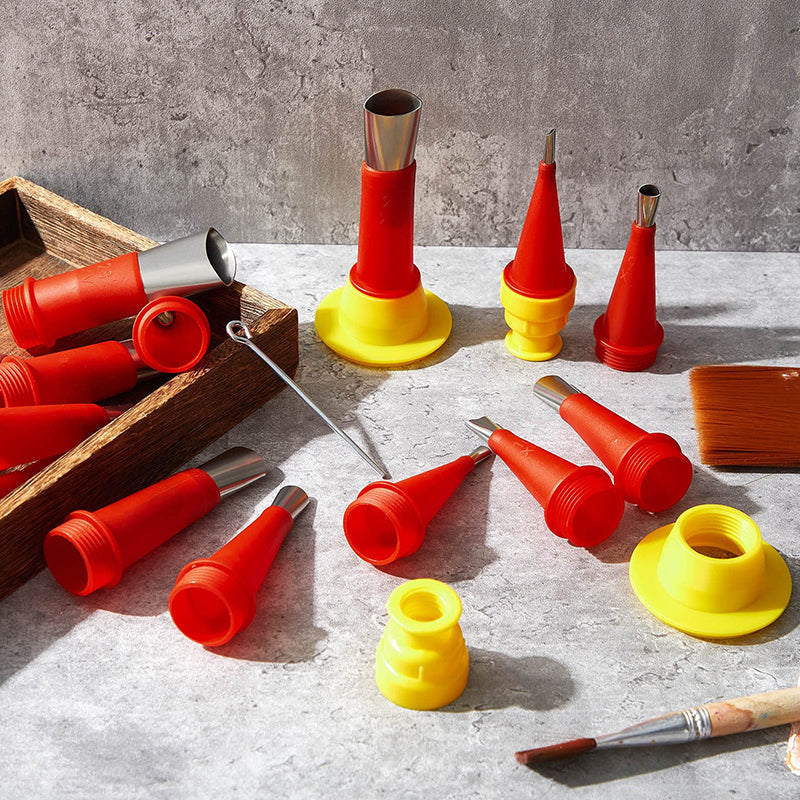 Universal caulking tool with various nozzle tips, ideal for grout, silicone, and other sealants.
