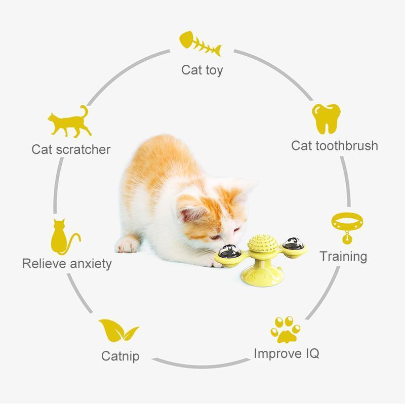 Pet supplies: Interactive Cat Windmill Toy, grooming brush & catnip for happy, healthy cats