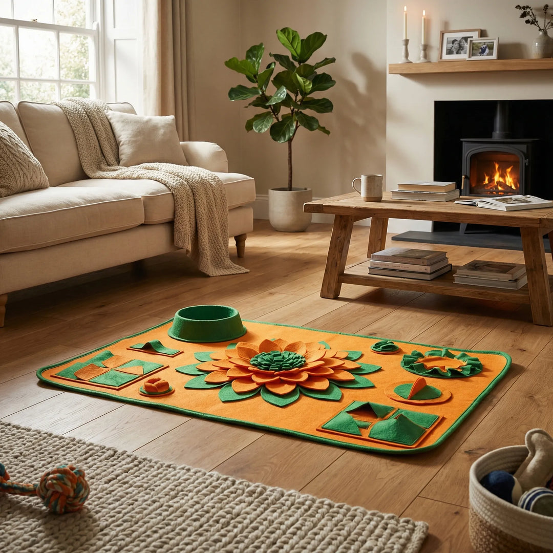 Interactive dog snuffle mat for mental stimulation & slow feeding, enhancing pet enrichment.
