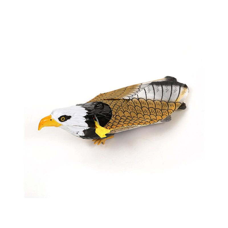 Interactive flying toy demonstration: bird soaring indoors, engaging pet toy for cats & kids