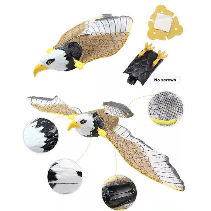 Close-up of an interactive flying bird toy, detailed parrot design, electric pet & kids toy