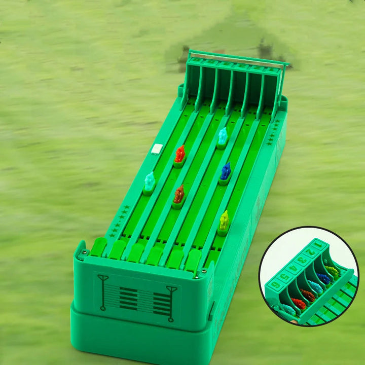 Overhead view of Horse Racing Board Game with horses on track, ready for exciting play