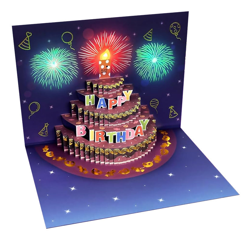 Musical Interactive Pop-Up Birthday Card, side view, showing depth and intricate design, a unique gift