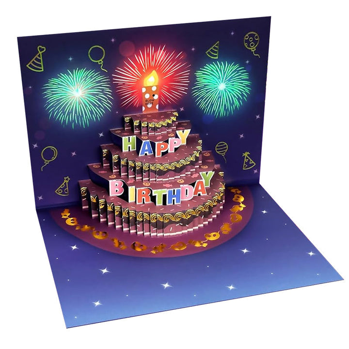 Musical Interactive Pop-Up Birthday Card, side view, showing depth and intricate design, a unique gift