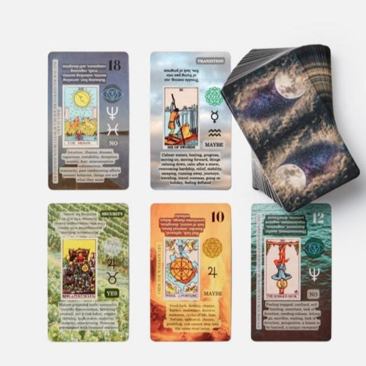 Close-up of a tarot card from the Intuitive Tarot Deck, highlighting its unique design and descriptive text.