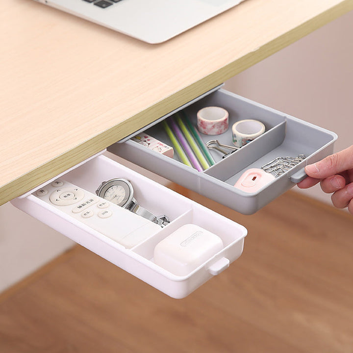 Workspace solution: invisible under desk drawer for pens, notes, and small office essentials.