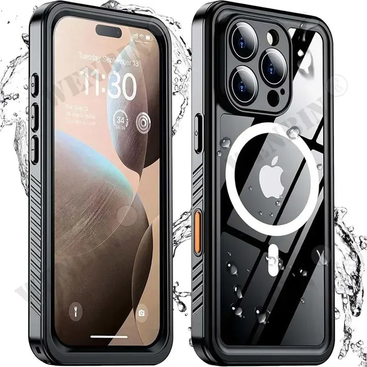 IP68 waterproof iPhone diving case with magnetic fit & full-body protection for underwater adventures.