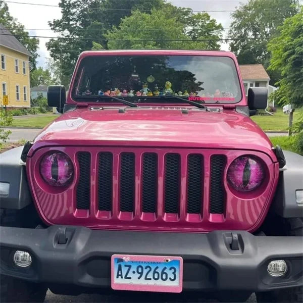Sample of the perforated vinyl material used for Beast Eyes Jeep headlight decals; durable sticker
