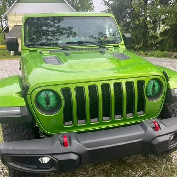 Beast Eyes headlight decals giving a Jeep a distinct, custom look; auto styling, easy to apply