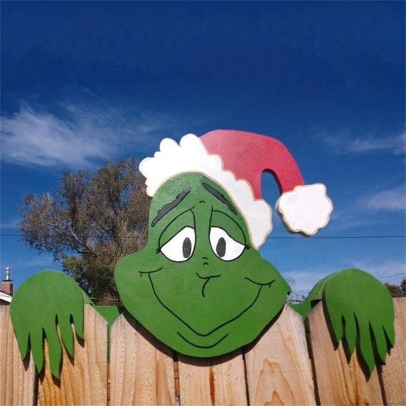 Outdoor Christmas character fence decor, durable and weather-resistant Santa design