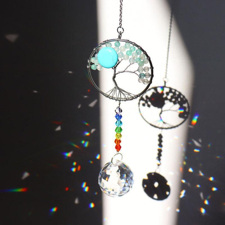 Handcrafted K9 crystal suncatcher, Tree of Life design, brings beautiful rainbows inside