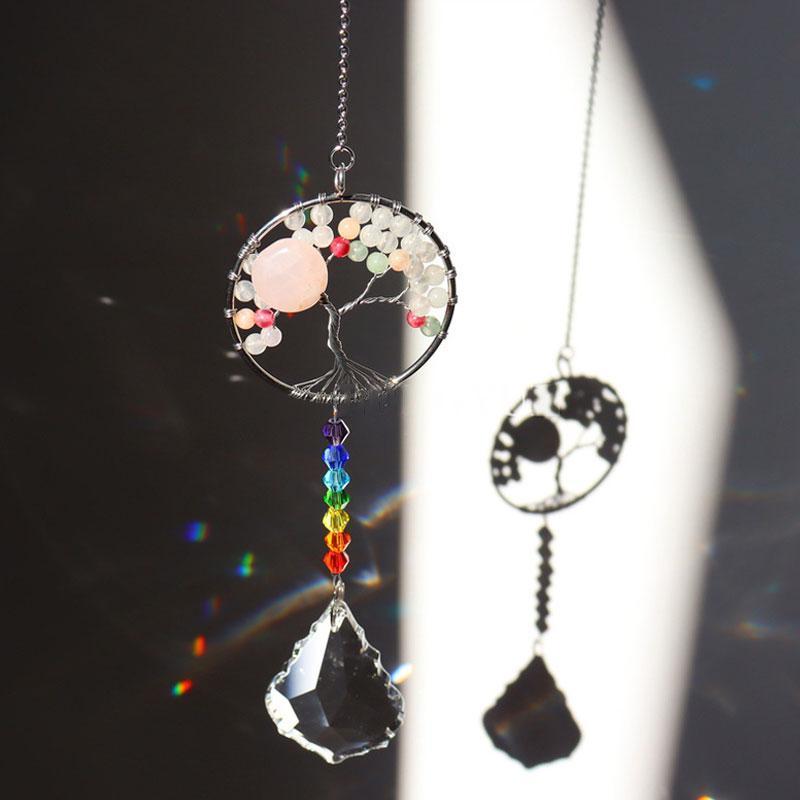 Crystal Tree of Life wind chime and suncatcher, K9 crystal rainbow maker ornament decor