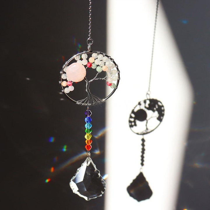 Crystal Tree of Life wind chime and suncatcher, K9 crystal rainbow maker ornament decor