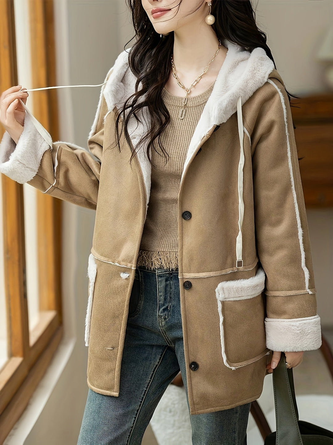 Stylish women's button-up jacket, lightweight design ideal for spring & fall fashion. Versatile casual outerwear.
