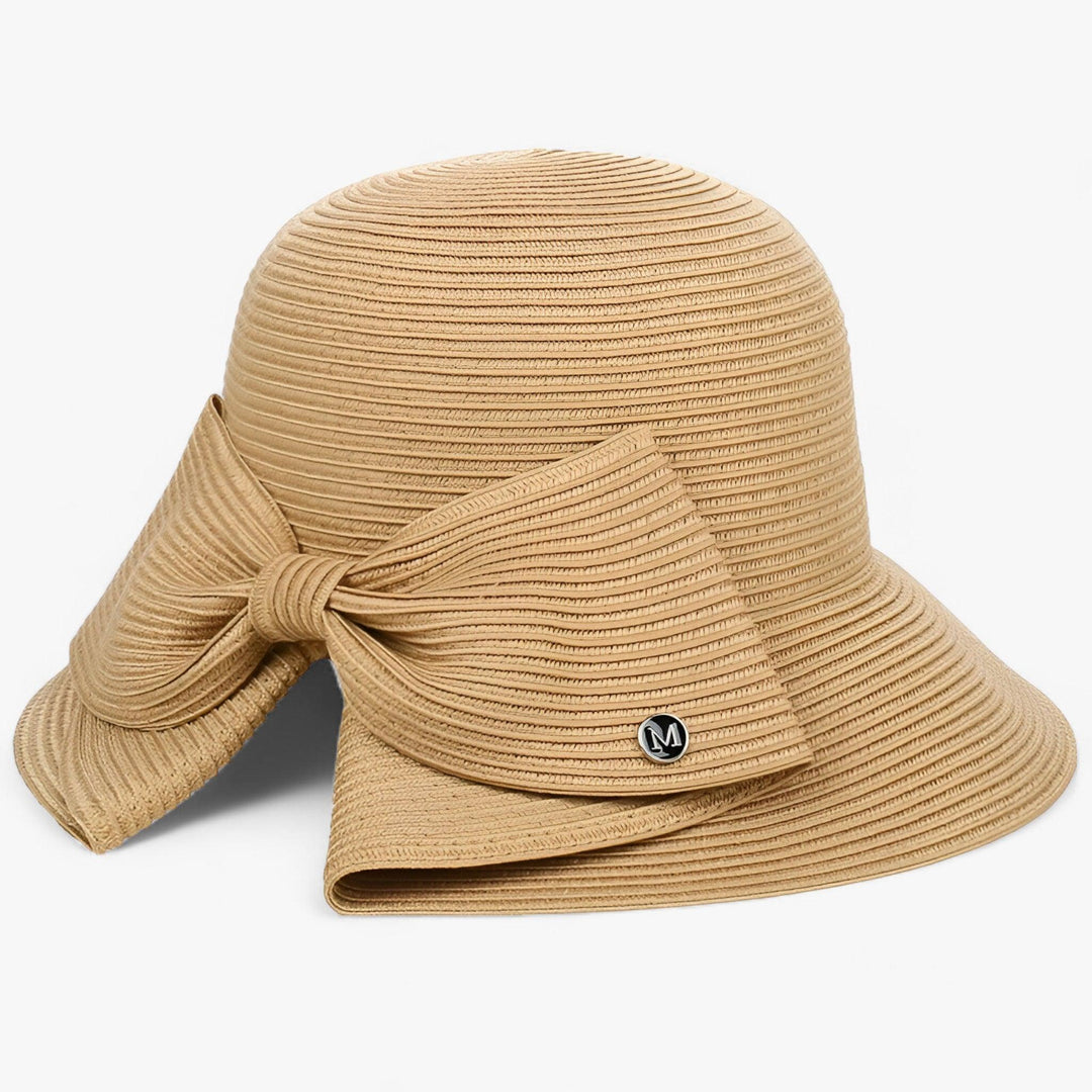 Protect your skin with this women's khaki wide brim Panama straw sun hat, perfect for summer UV protection.